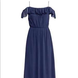 H&M Navy Chiffon Maxi Dress, Cold-Shoulder Straps